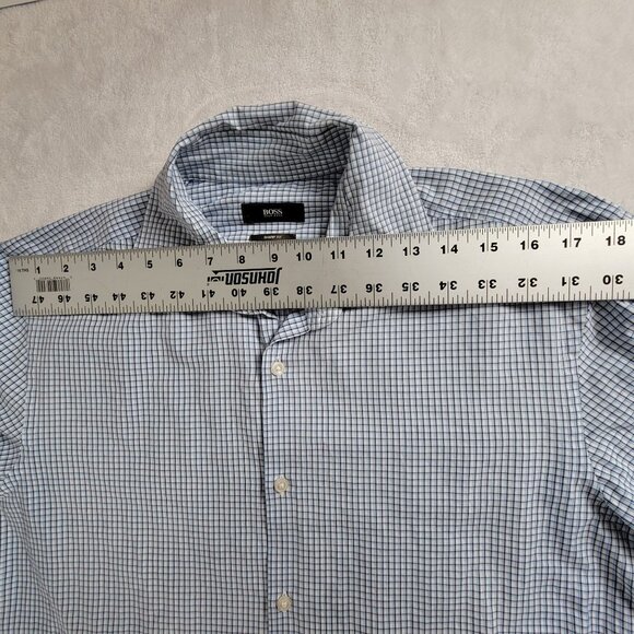 Boss Hugo Boss Mens Sharp Fit Checkered Long Sleeve Button-Up Dress Shirt 16.5 - Picture 5 of 9